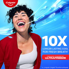 Colgate MaxFresh paste texture with visible mini breath strips highlighting extra freshness