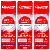 Colgate front packaging showing three tubes and brightening benefit