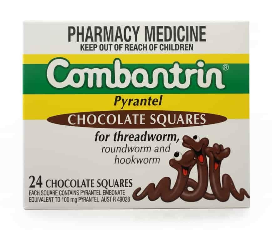 Combantrin front packaging showing 24-pack and clear labelling with convenient portioning