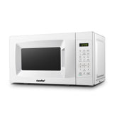 COMFEE' front view showing compact pearl white countertop microwave and easy-access door