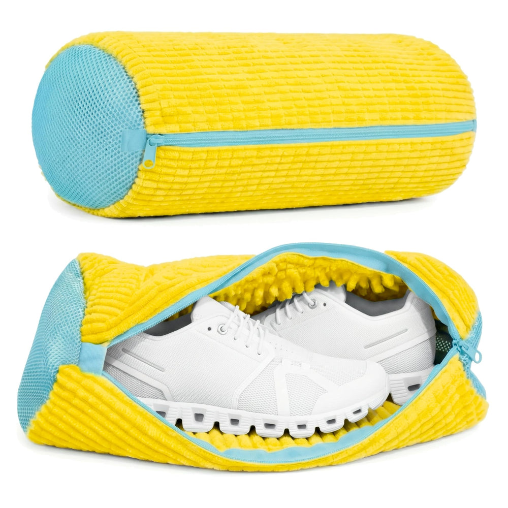 Comfort 365 front packaging showing two reusable shoe bags and key features for convenience