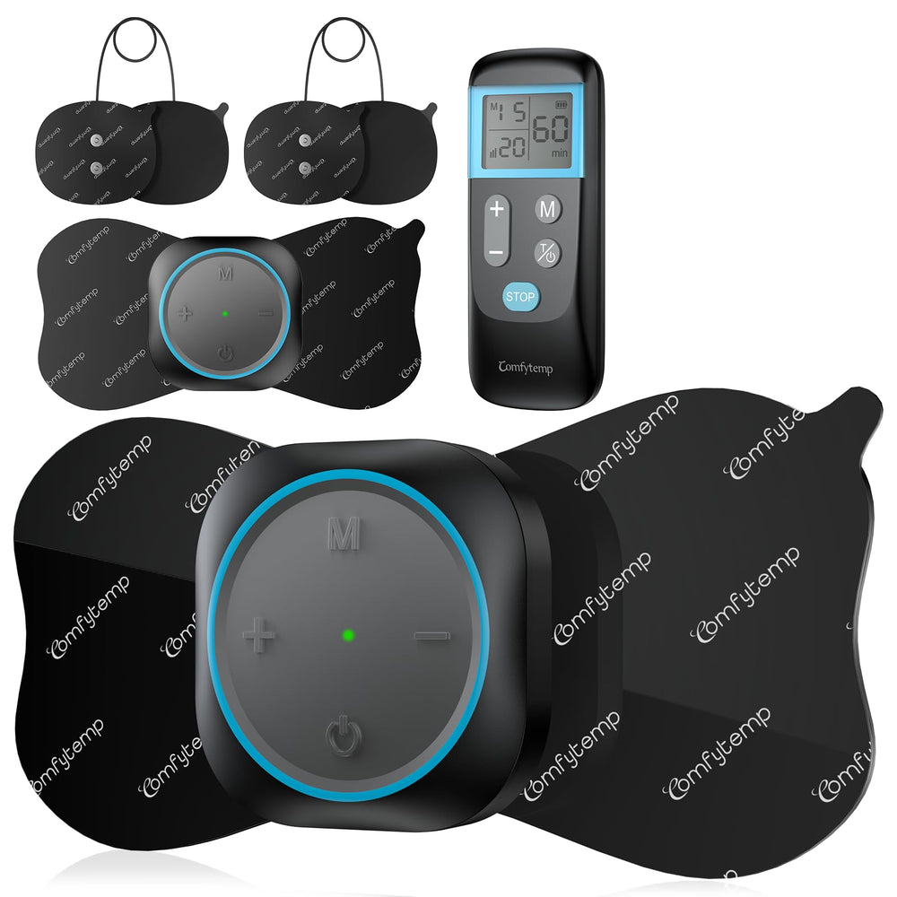 Comfytemp front view showing dual wireless units and remote for portable relief