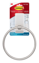 Command towel ring front view showing satin nickel finish and clean design benefit