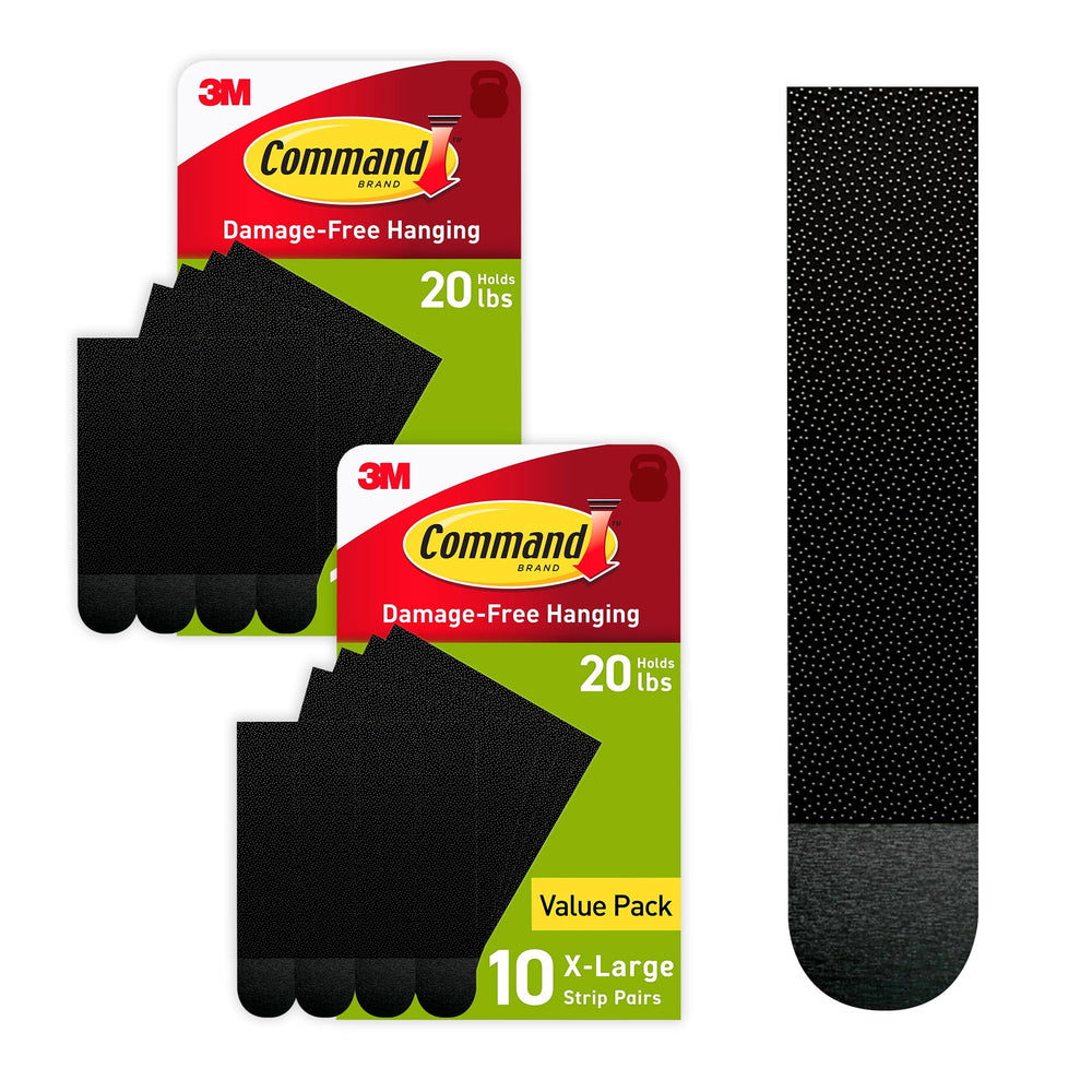 Command front packaging showing 20 black XL strip pairs and benefits