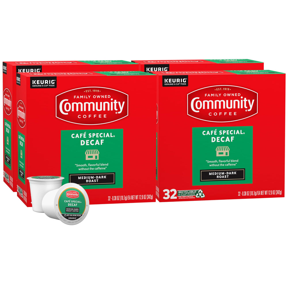 Community Coffee front packaging showing brand and decaf benefits