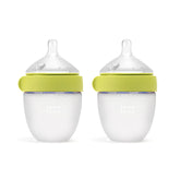 Comotomo front view double pack green showing soft silicone bottles and convenience