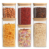 ComSaf front view of six square glass jars showing neat storage benefit