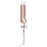 Conair curling iron front view showing sleek white and rose gold finish and reliable styling