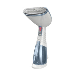Conair handheld steamer front view showing controls and white-blue finish for quick wrinkle removal