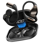 Conyat front view with charging case open showing earbuds and secure fit benefit