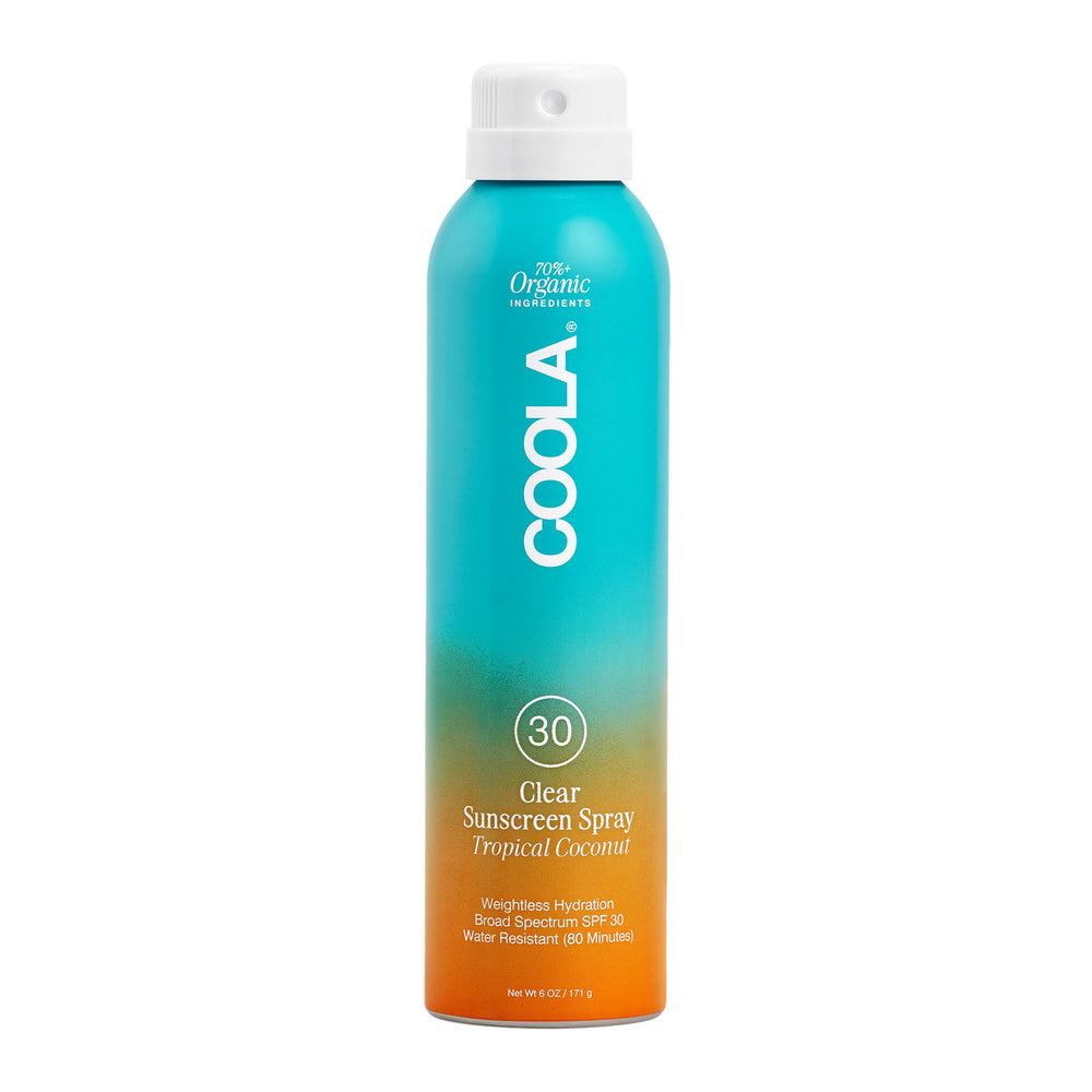 COOLA front packaging showing SPF 30 and clear spray for easy protection
