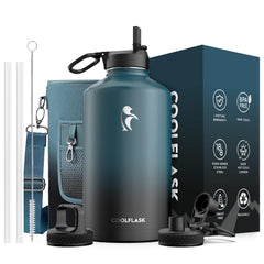 Coolflask 128 oz front view showing durable insulated body and branding for reliable hydration