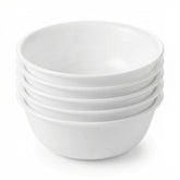 Corelle front view of six bowls showing Winter Frost White and stackability benefit