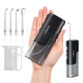 COSLUS T40 front profile portable flosser showing compact design and travel readiness