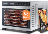 Cosori front view of stainless dehydrator showing compact footprint and capacity