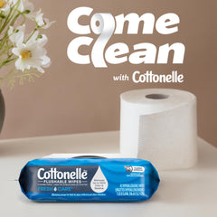 Cottonelle on bathroom counter demonstrating tidy storage and accessibility