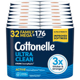 Cottonelle front packaging showing 32 Family Mega Rolls and brand benefit