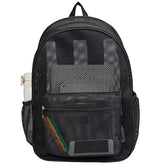 COVAX front view of black mesh backpack showing organization benefits