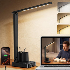 cozoo front view of lamp showing sleek black profile and focused task lighting