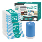 Cozy Essential front packaging showing 30-piece travel vacuum set and pump benefit space saving