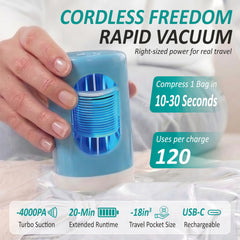 Cozy Essential small vacuum bag laid flat illustrating compact packing benefit
