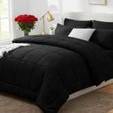 CozyLux black comforter front view showing neat finish and stylish simplicity