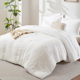 CozyLux comforter set front view showing neat bedding and clean white seersucker