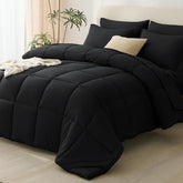 CozyLux front view of black 7-piece comforter set showcasing complete bedding