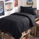 CozyLux front view of black Twin XL set showing polished, made bed benefit