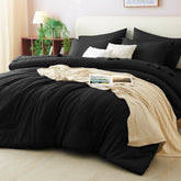 CozyLux front view of queen comforter set showing full bed coverage and sleek black look