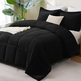 CozyLux queen comforter front view showing clean black finish and neat drape