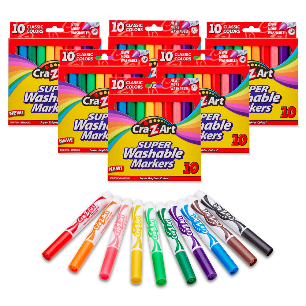 Cra-Z-Art front packaging showing six 10-count marker packs and bold colors