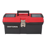 CRAFTSMAN front view of 16-inch red black toolbox showing compact durable design and secure closure