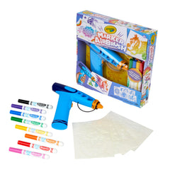 Crayola marker loaded into airbrush nozzle demonstrating quick insertion benefit