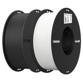 Creality two-spool front packaging showing black and white spools and benefits
