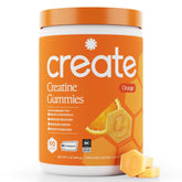 Create front packaging showing orange gummies and product benefits