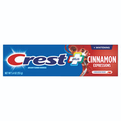 Crest open tube with cinnamon paste visible, showing ready-to-use benefit