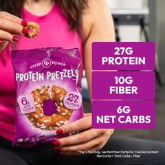 CRISP POWER nutrition label close-up showing high protein and low net carbs