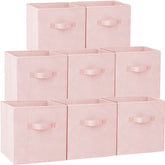 Criusia front view of eight pink bins showing organized storage benefit