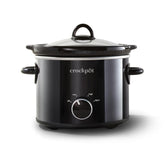 Crock-Pot 2-quart front view showing compact black housing and control dial, ideal for small kitchens