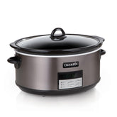 Crock-Pot front view showing black stainless finish and large capacity benefit