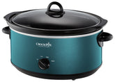 Crock-Pot turquoise front view showing controls and lid, easy operation benefit