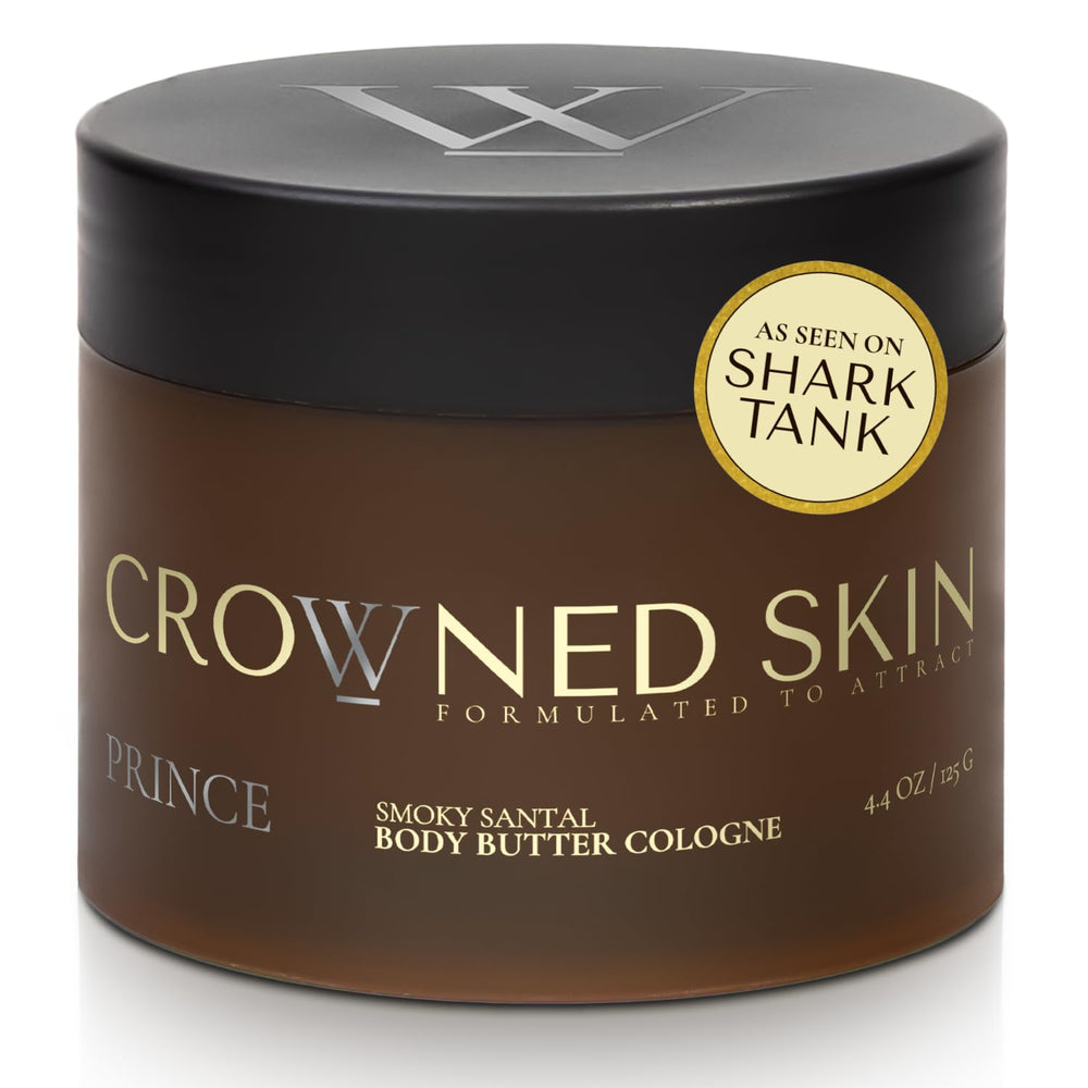 Crowned Skin jar front view showing product and confident grooming benefit