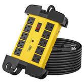 CRST front view of metal power strip showing 10 outlets and durable housing benefit