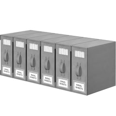 Criusia front view of six grey organizers showing neat, labeled storage benefit