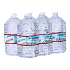 Crystal Geyser front pack showing six gallon jugs and branding for convenient storage