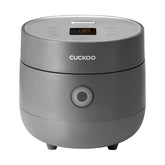 CUCKOO rice cooker front view showing compact gray design and easy controls