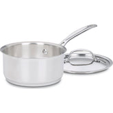 Cuisinart 1 Quart Saucepan front view showing mirror finish and handle, clear durable design