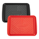 Cuisinart front view of red and black trays showing color-coded safety benefits