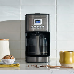 Cuisinart glass carafe close-up highlighting clear pouring and measurement marks